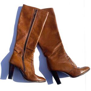 Vintage 1970’s Women’s Shoe Biz Knee-High Spanish Leather Boots, Camel, Size 8M